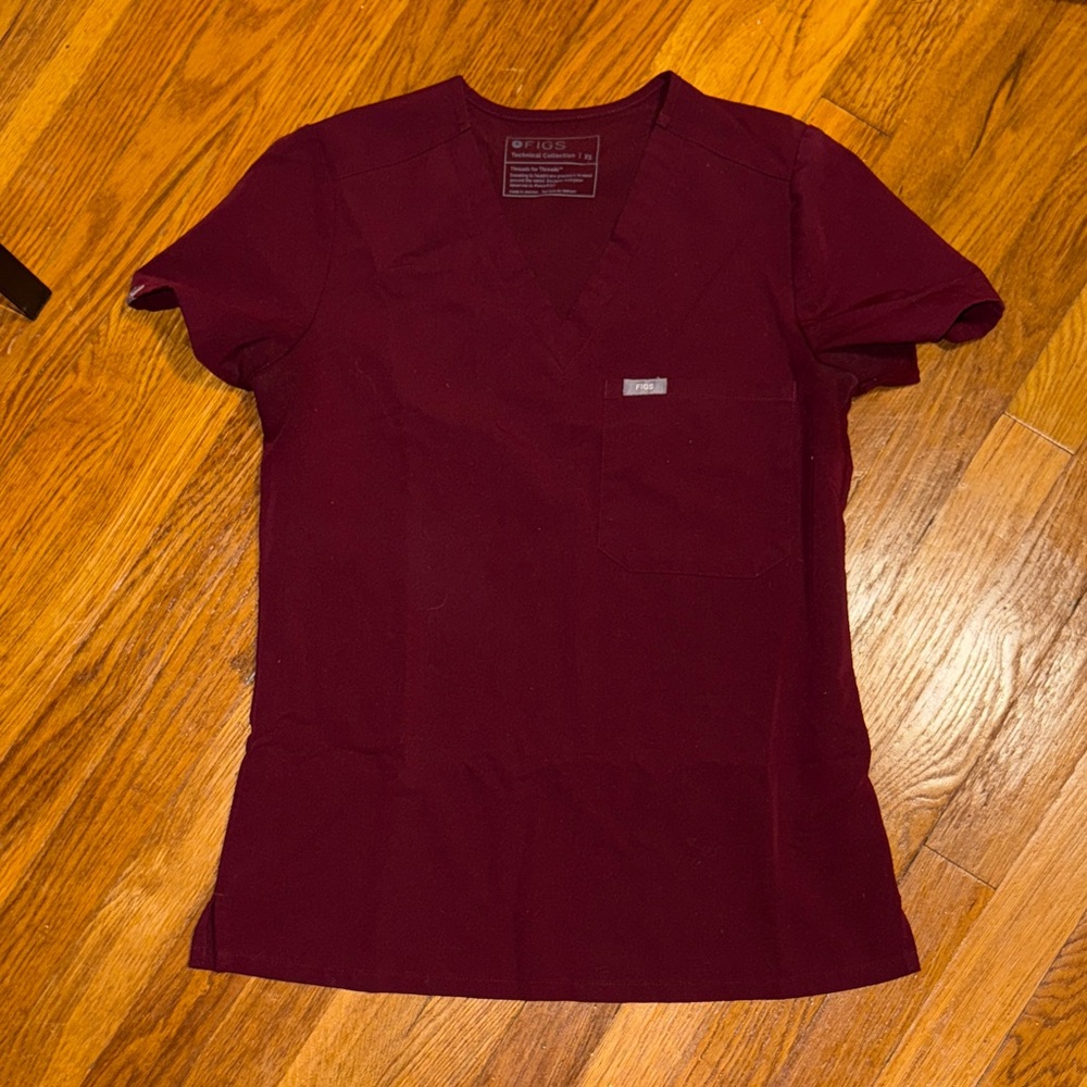 Figs Deep Red Scrub Top